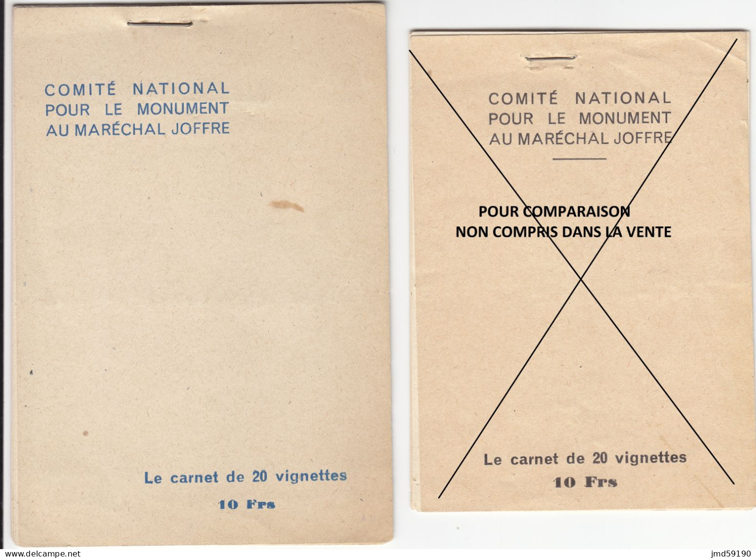 VARIETE Sur Carnet Complet 20 Vignettes Neuves** PLUS GRAND - COMITE NATIONAL POUR LE MONUMENT AU MARECHAL JOFFRE - Vignettes Militaires