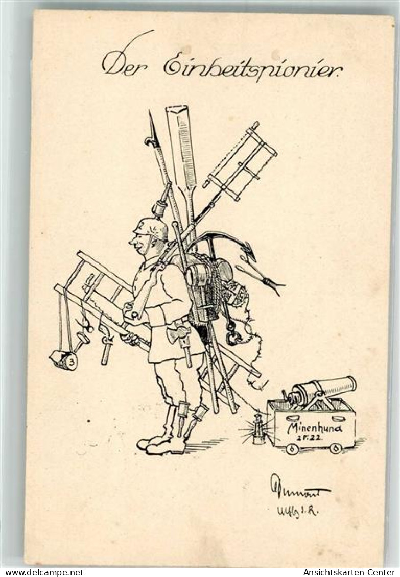 39870508 - Mit Werkzeug Vollbepackter Landser Humor Feldpost 24. Inf.-Div. - Weltkrieg 1914-18