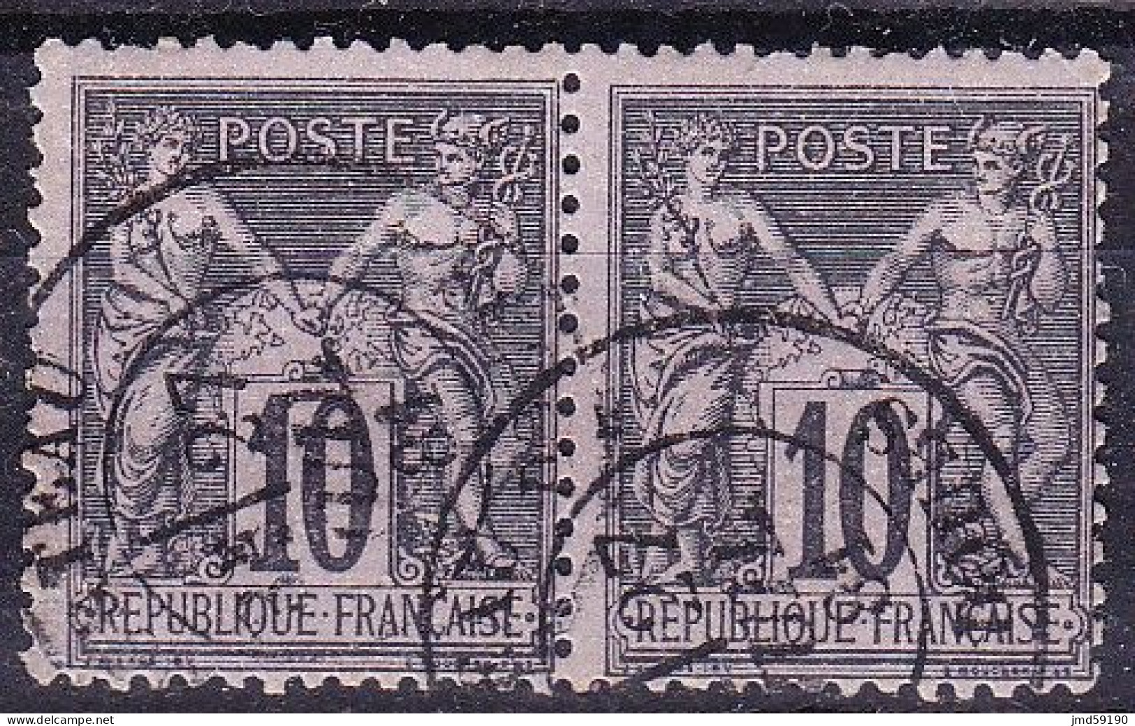 FRANCE N°89 En Paire Oblitérée, Type Sage 10c Noir Sur Lilas Type 2 - 1876-1898 Sage (Type II)