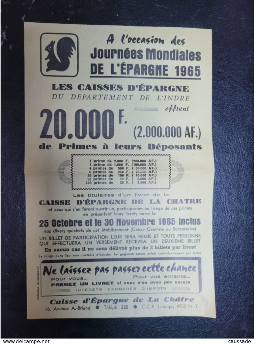 36 - LA CHATRE -  CAISSE D'EPARGNE De LA CHATRE - Journées Mondiales De L'épargne 1965 - La Chatre