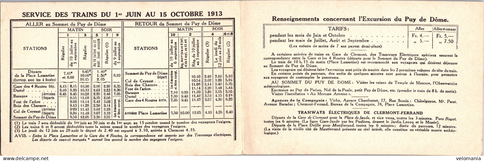 S16525 Cpa 63 Horaire Des Trains Pour L'excursion Du Puy De Dôme - Autres & Non Classés