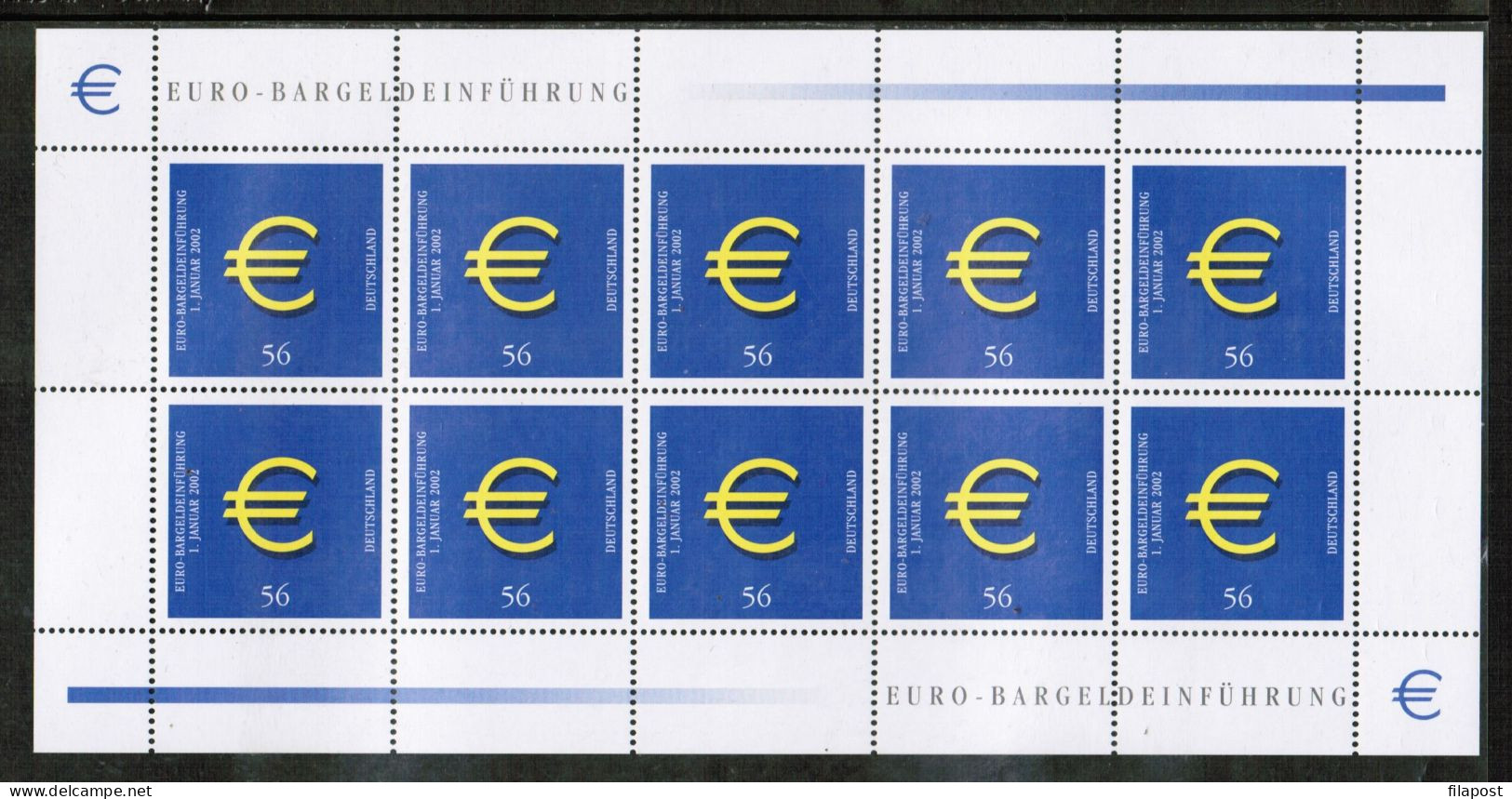 Germany 2002 / Michel 2234 Kb - 1 January 2002 Introduction Of Euro Cash - Sheet Of 10 Stamps MNH - Ungebraucht