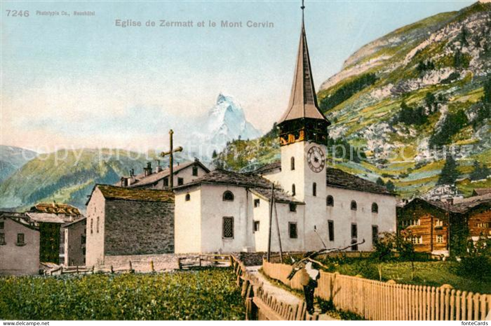 13821087 Zermatt VS Eglise Et Mont Cervin Dorfansicht Mit Kirche Matterhorn Wall - Autres & Non Classés