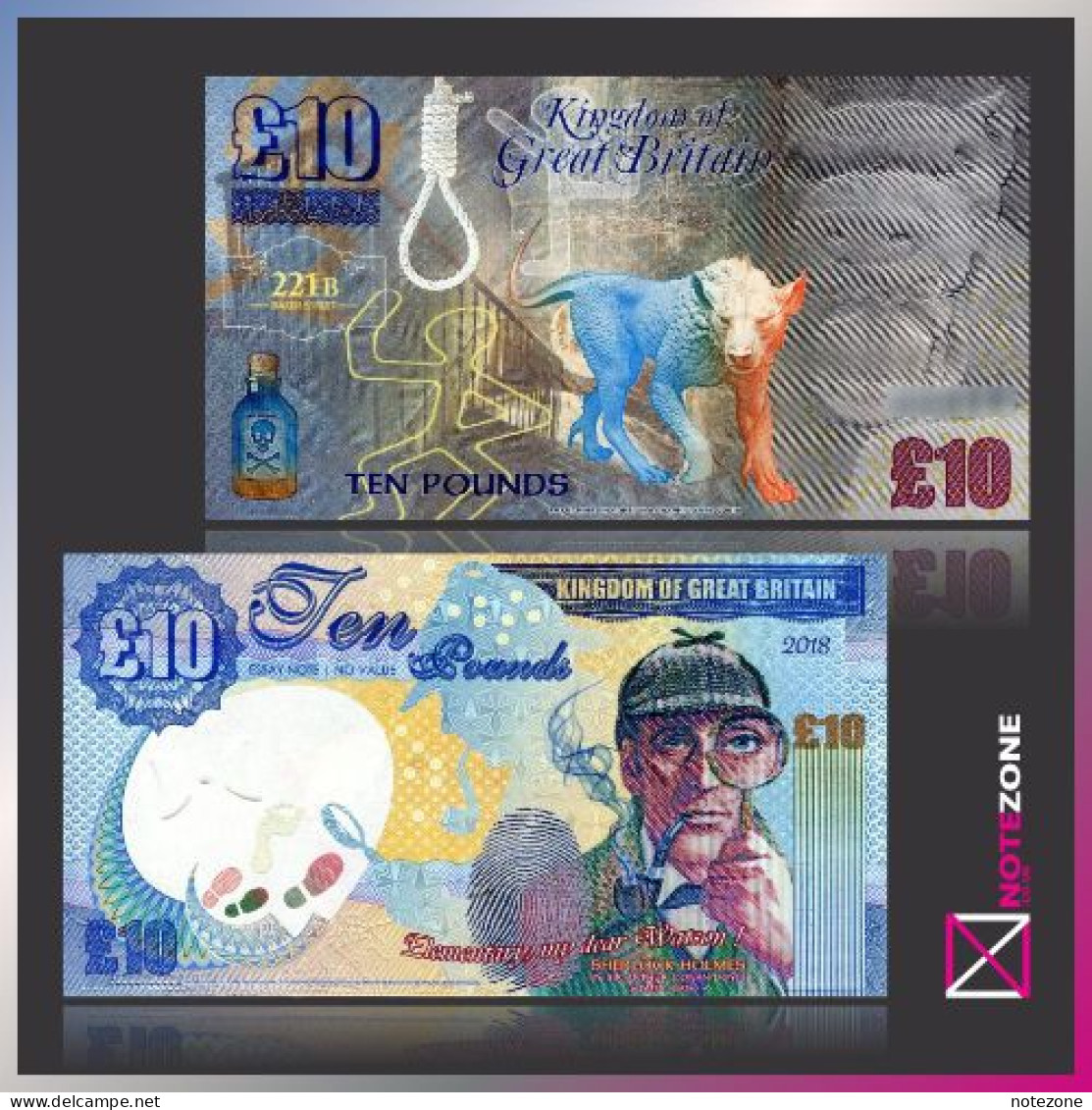 Franck Medina £10 Great Britain Kamberra Sherlock Holmes Paper Fantasy Banknote Private - Sammlungen