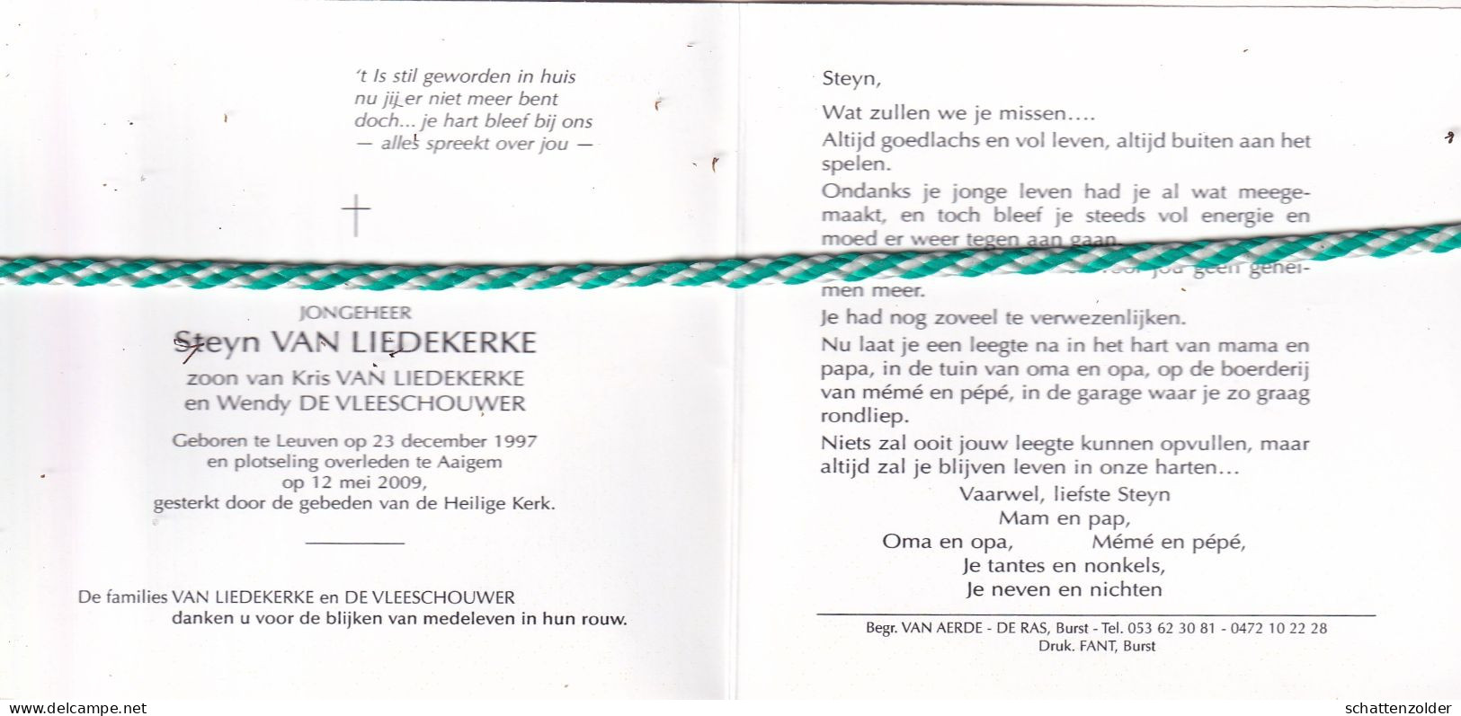 Steyn Van Liedekerke-De Vleeschouwer, Leuven 1997, Aaigem 2009. Foto Hond - Obituary Notices