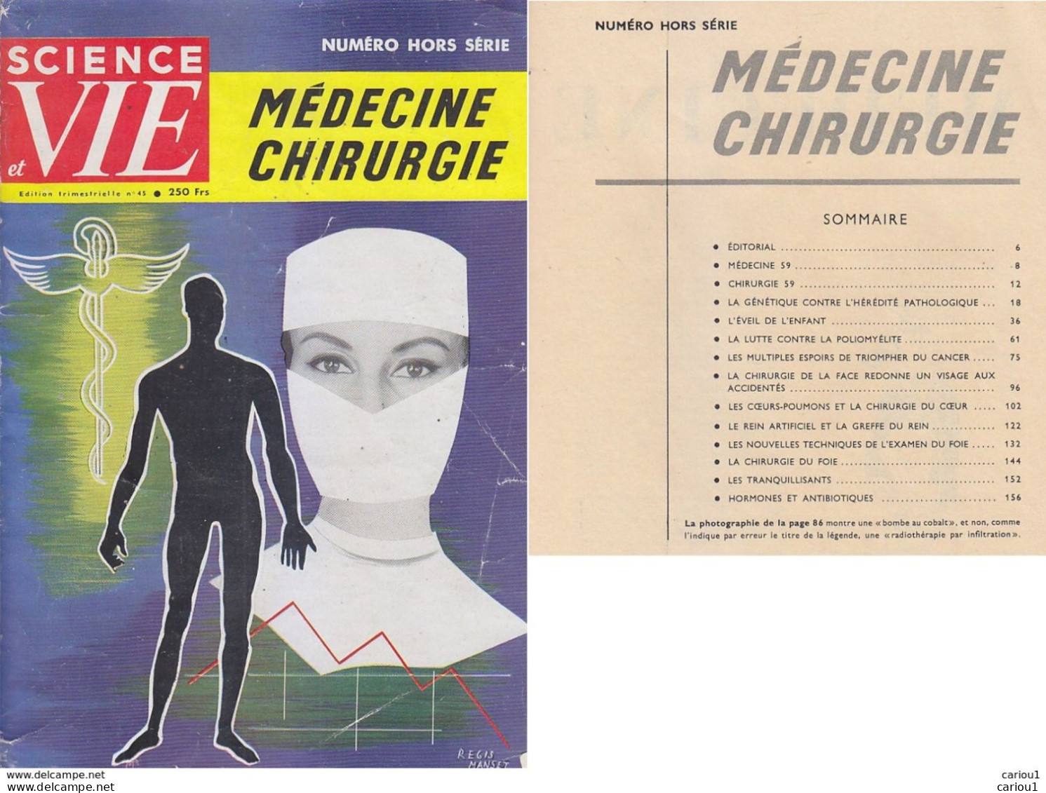 C1  SCIENCE ET VIE Hors Serie MEDECINE CHIRURGIE 1959 Port Inclus France - Sciences