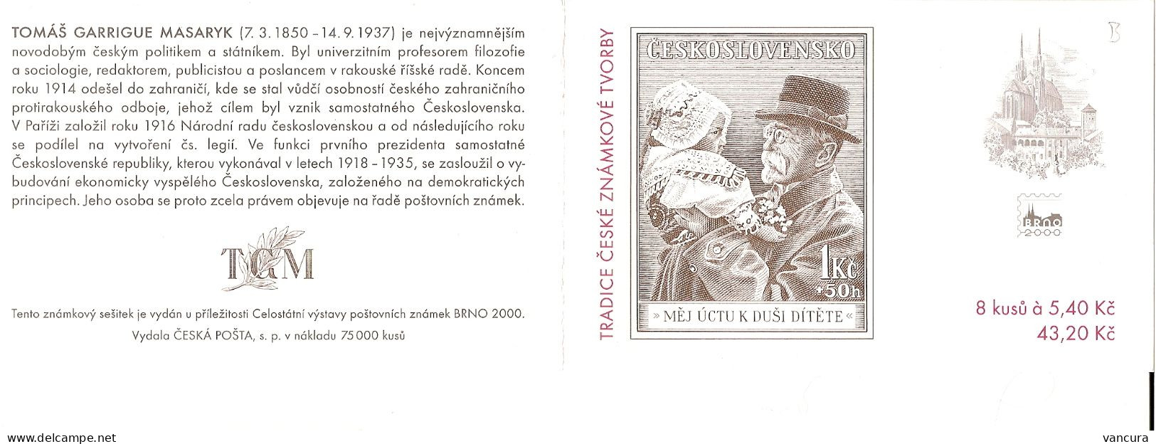 Booklet 243 Czech Republic Traditions Of The Czech Stamp Design 2000 Masaryk - Stamps On Stamps