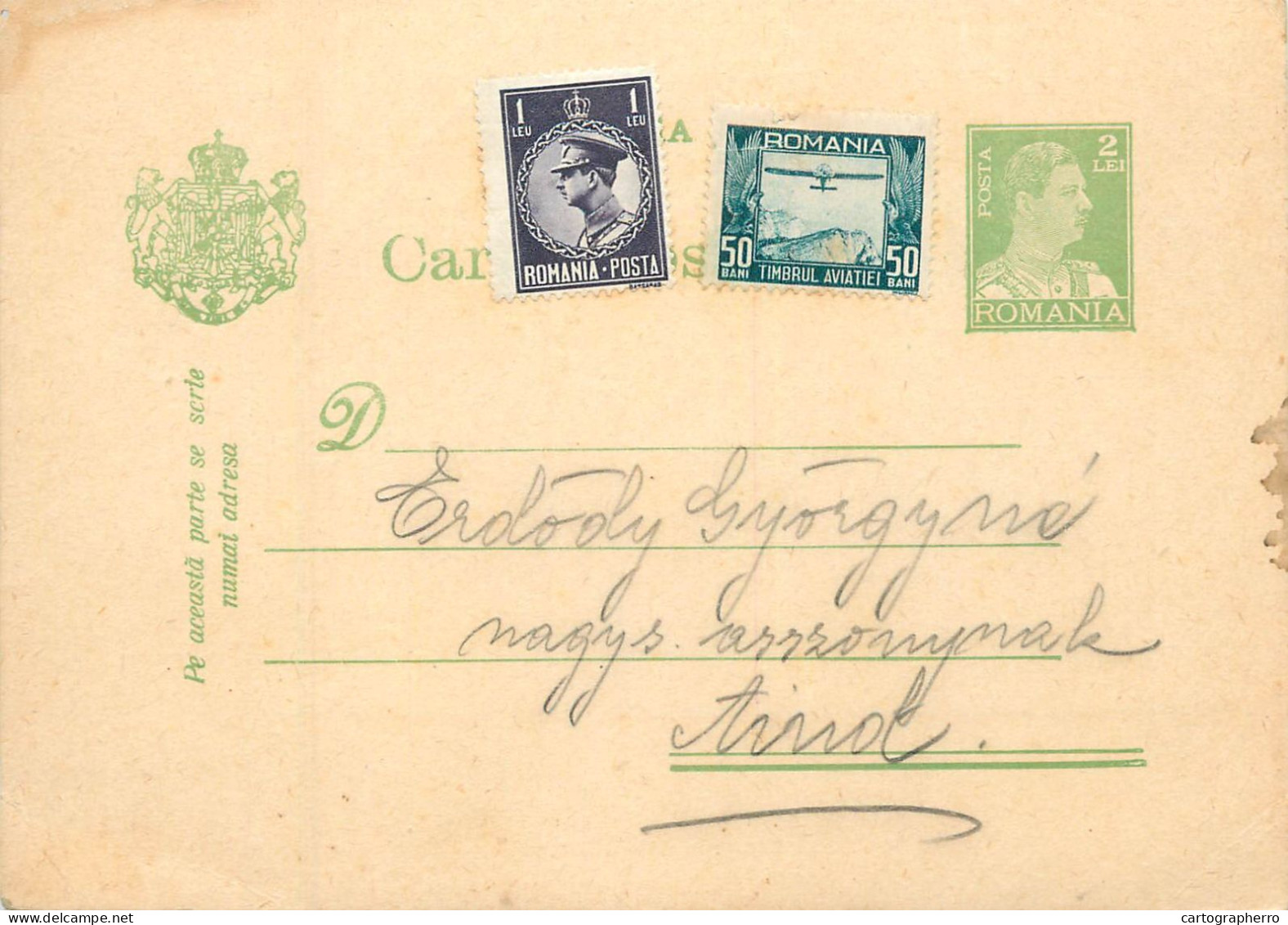 Romania Postal Card  Aiud 1932 Royalty Franking Stamps Aviation - Romania