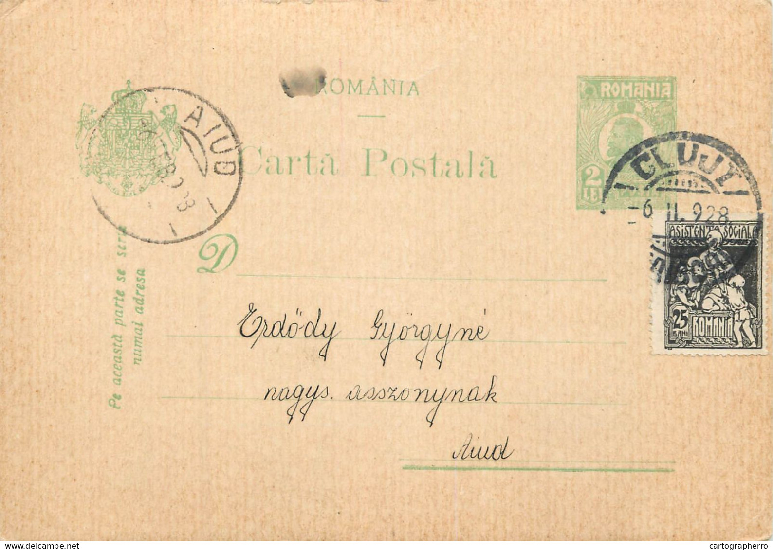 Romania Postal Card  Aiud 1928 Cluj - Roumanie