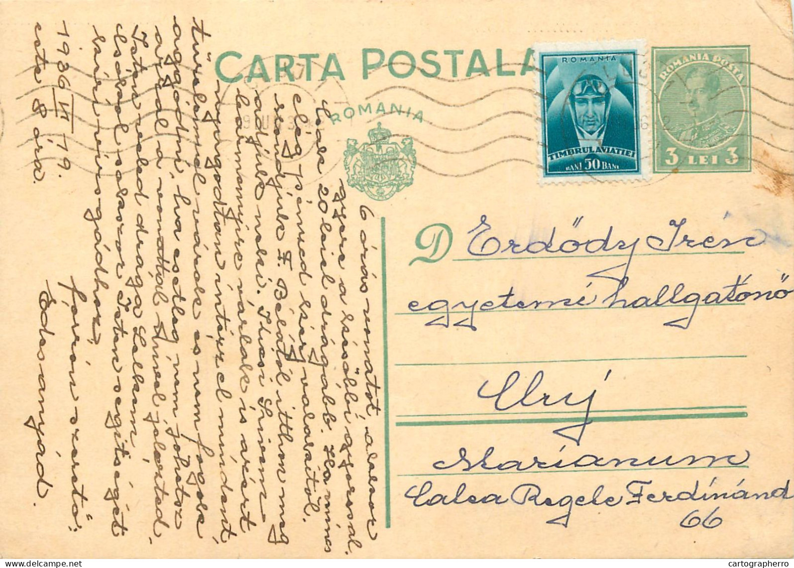 Romania Postal Card  Aiud 1936 Cluj Royalty Franking Stamps - Roumanie