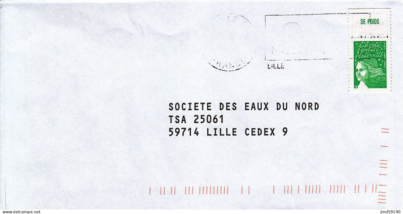 5 Timbres Sans Valeur Vert 3535A Marianne Du 14 Juillet Oblitéré Sur Lettre Avec Haut De Feuille Différents - 1997-2004 Maríanne Du 14 Juillet