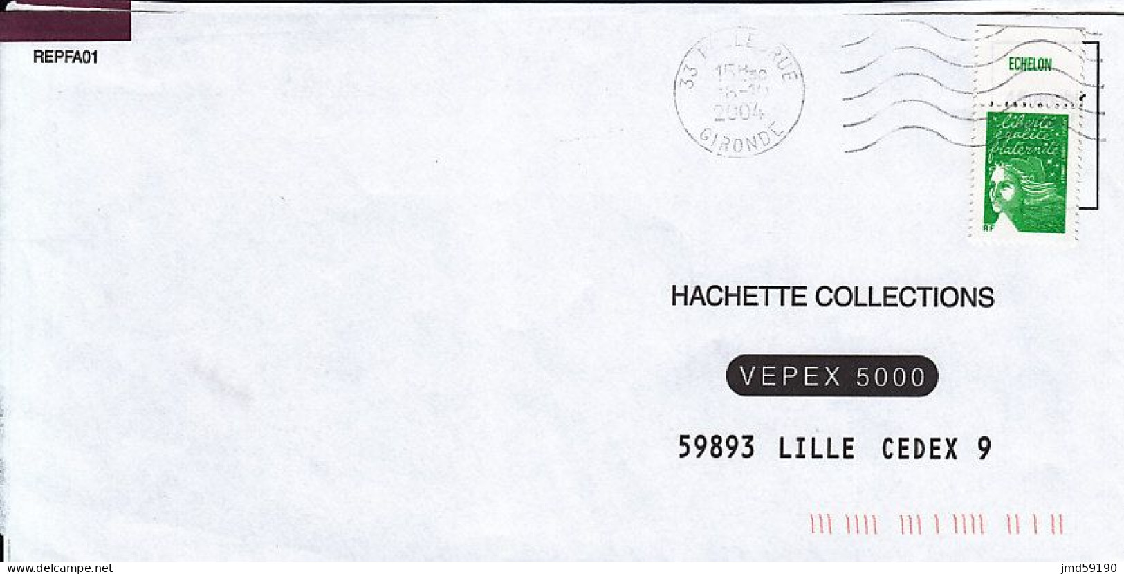 5 Timbres Sans Valeur Vert 3535A Marianne Du 14 Juillet Oblitéré Sur Lettre Avec Haut De Feuille Différents - 1997-2004 Marianne Van De 14de Juli