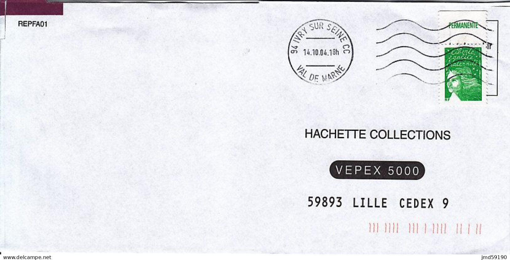 5 Timbres Sans Valeur Vert 3535A Marianne Du 14 Juillet Oblitéré Sur Lettre Avec Haut De Feuille Différents - 1997-2004 Marianne Van De 14de Juli