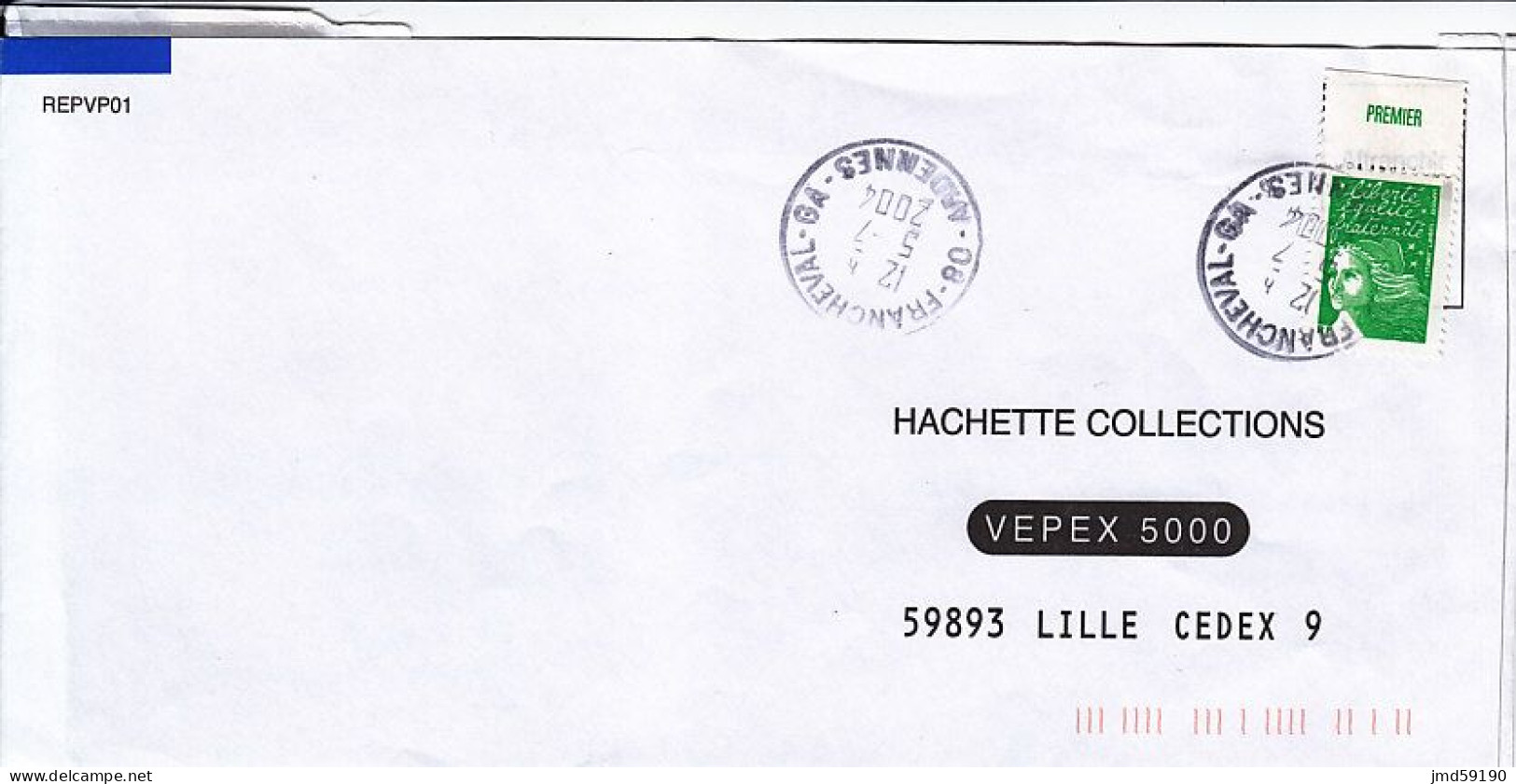 5 Timbres Sans Valeur Vert 3535A Marianne Du 14 Juillet Oblitéré Sur Lettre Avec Haut De Feuille Différents - 1997-2004 Marianne Of July 14th