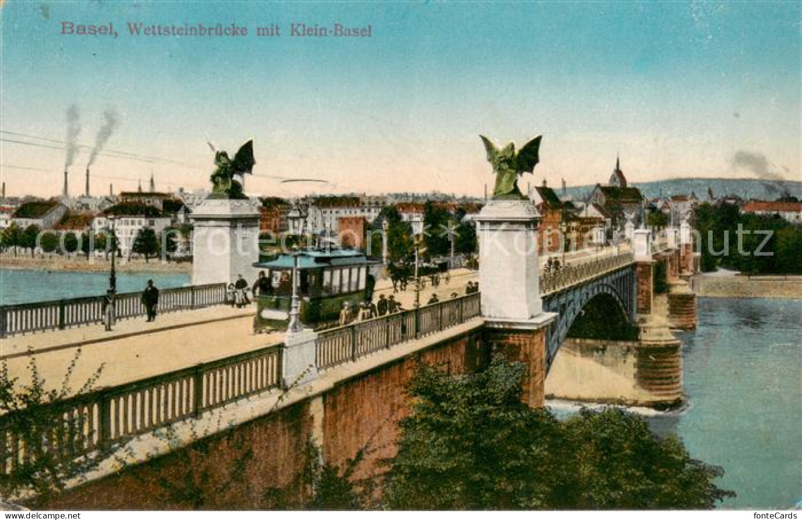 13794177 Basel BS Wettsteinbruecke M. Klein-Basel U. Strassenbahn - Kutsche Base - Andere & Zonder Classificatie