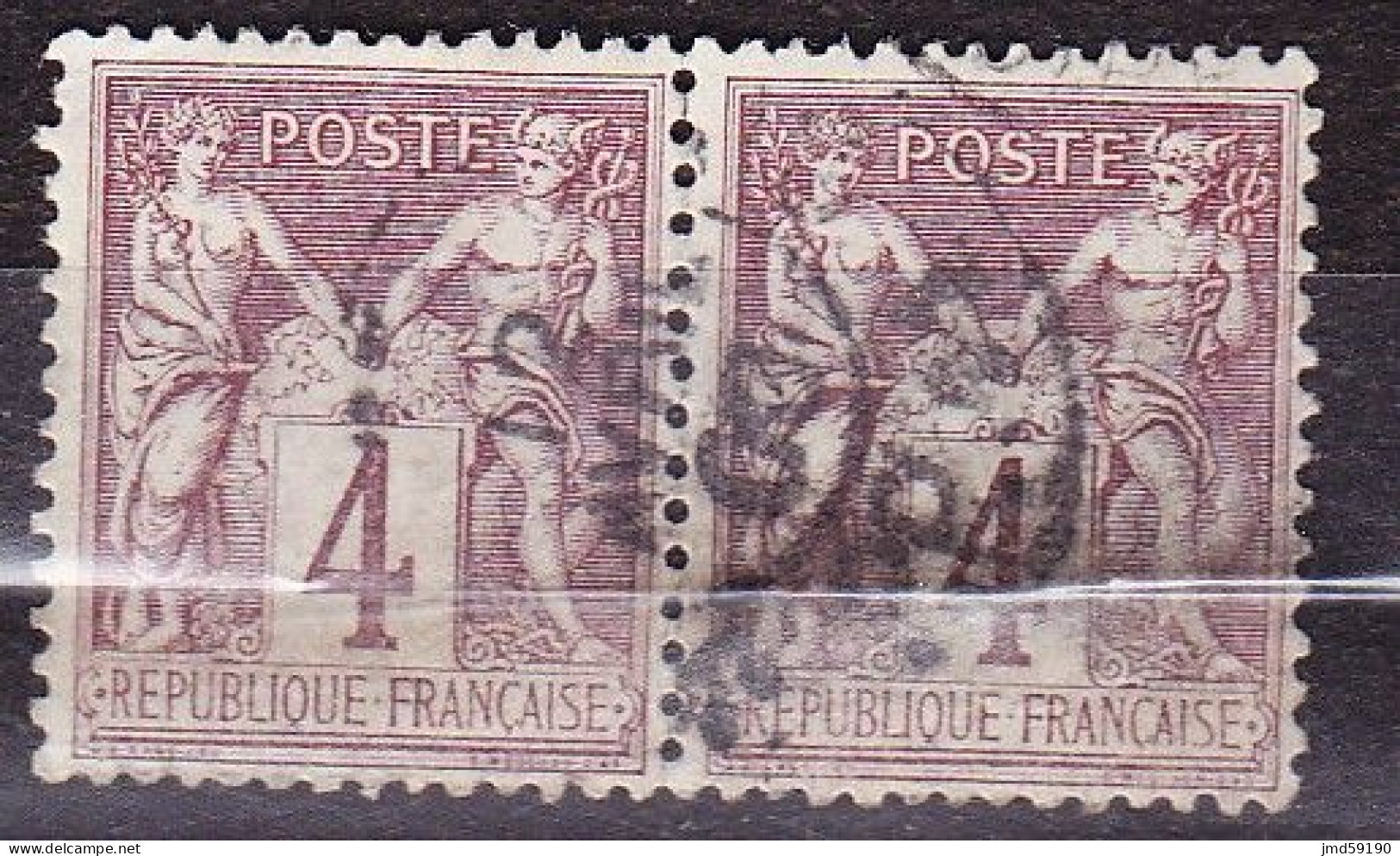 FRANCE N°88 En Paire Oblitérée, Type Sage  4c Lilas Brun Type 2 - 1876-1898 Sage (Tipo II)