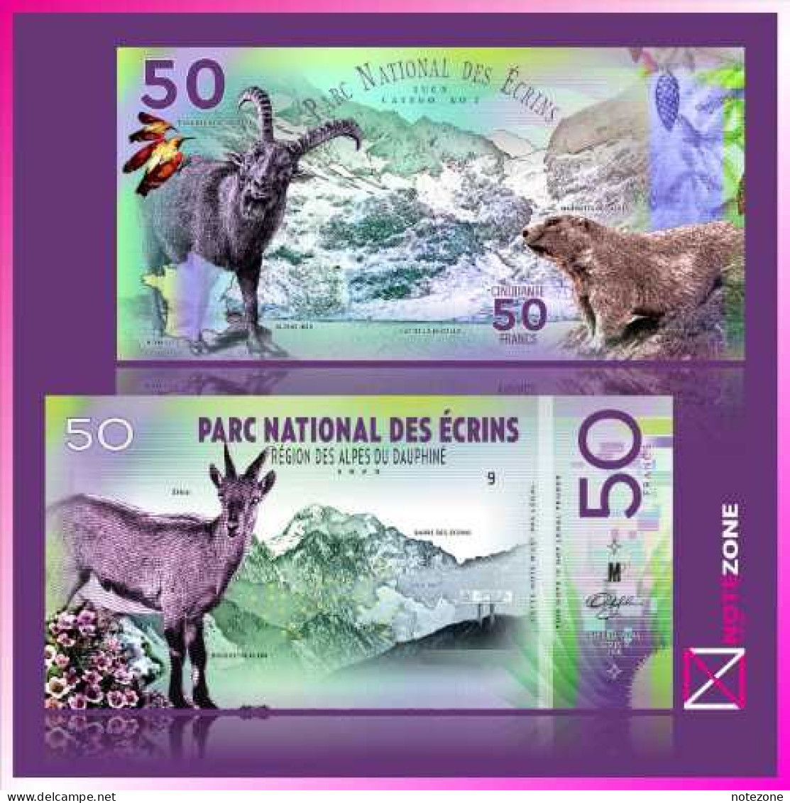 Mujand 50 Francs France Ecrins National Park Wildlife 2018 Polymer Private Test - Altri & Non Classificati