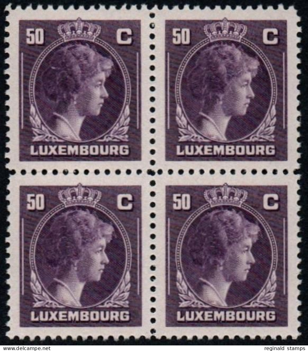 Luxembourg 1944 GD Charlotte 50c Violet, Block X 4, MNH ** Mi 354 (Ref: 2082) - Neufs