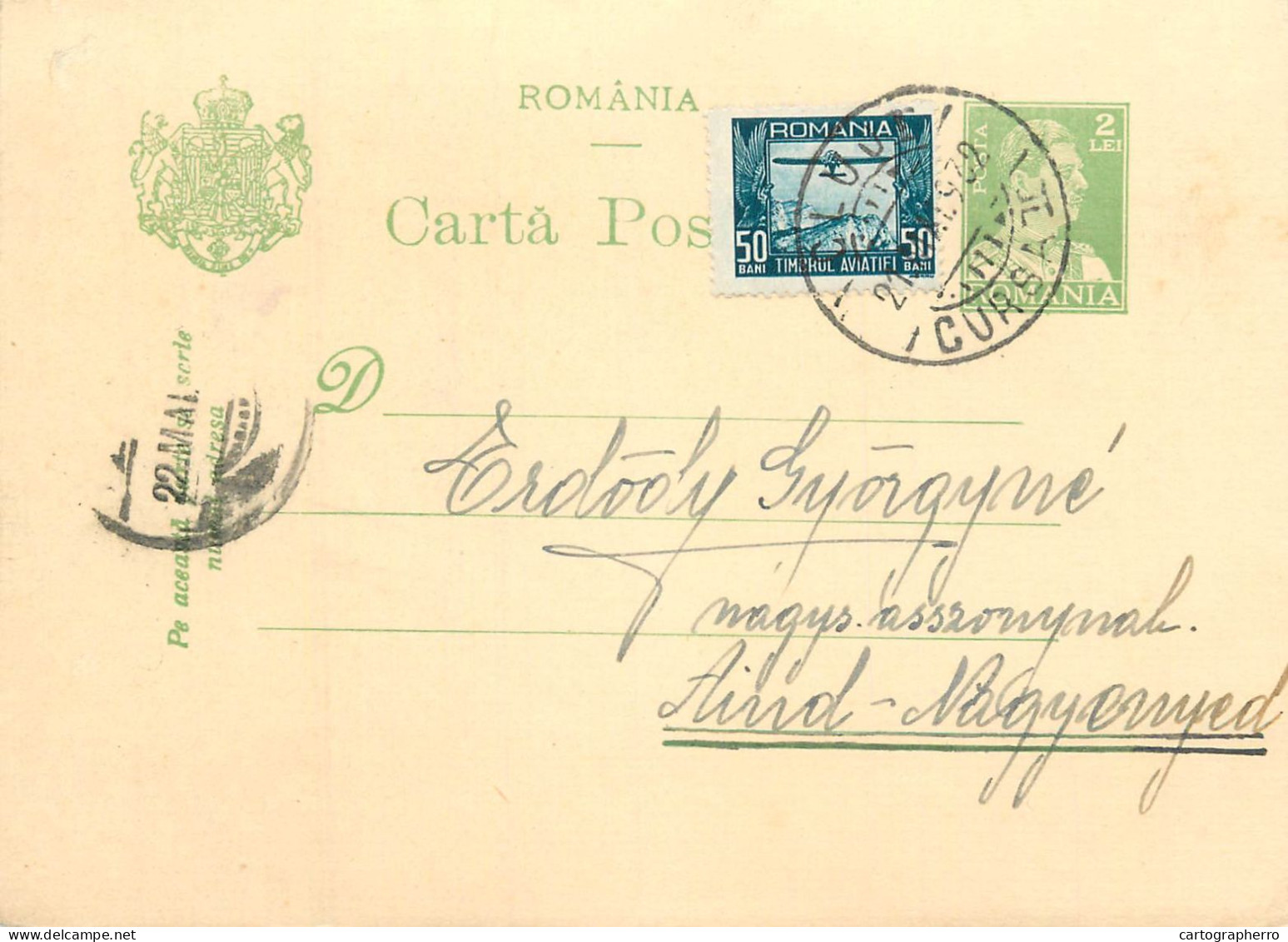 Romania Postal Card 1932 Aiud Cluj Royalty Franking Stamps - Rumänien