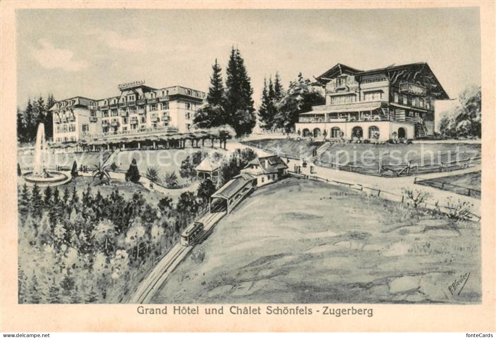 13790747 Zugerberg ZG Grand Hotel U. Chalet Schoenfels Zahnradbahn-Bahn - Kuenst - Autres & Non Classés