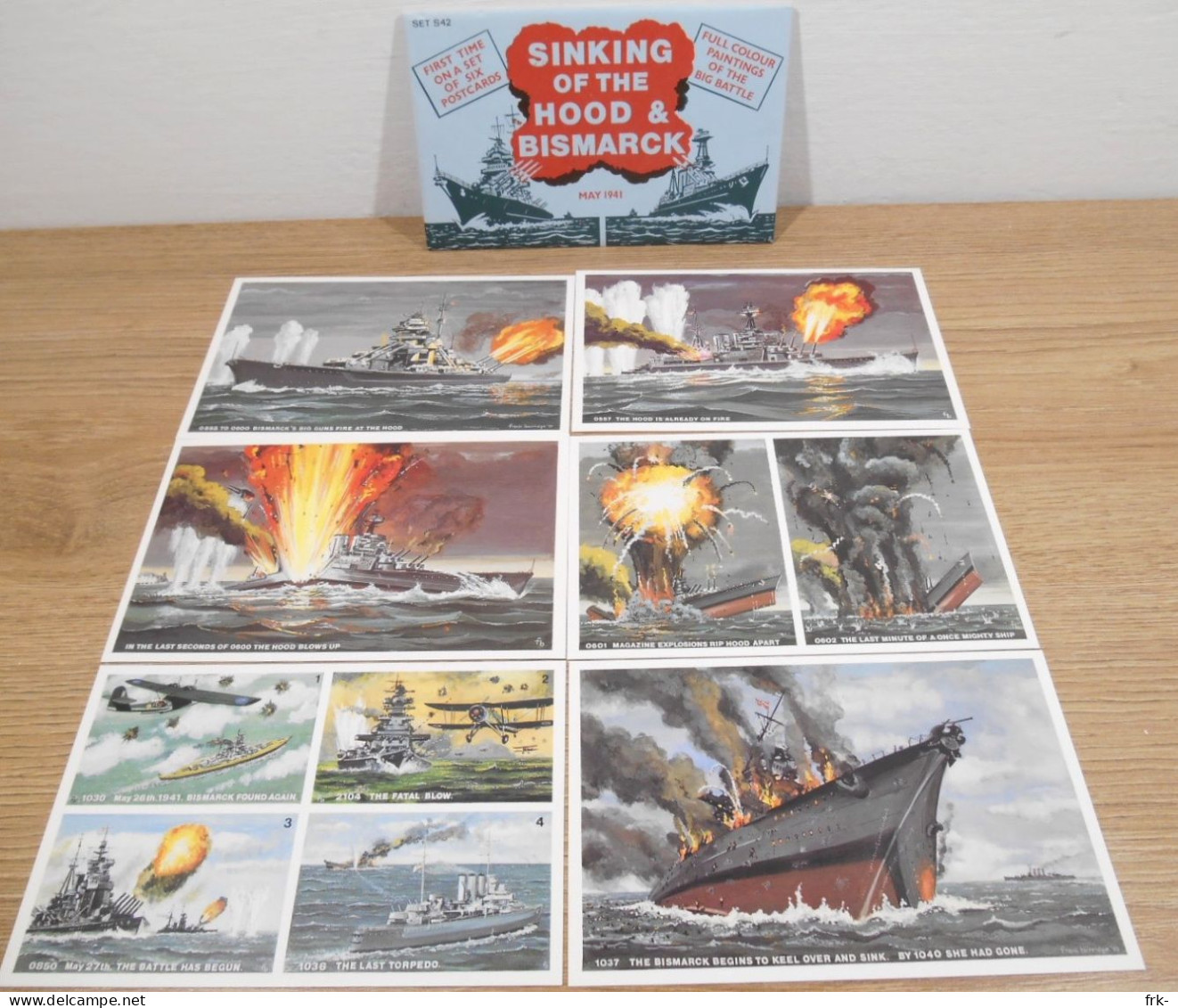 Sinking Of The Hoo E Bismarck - Set Six Postcard - War 1939-45