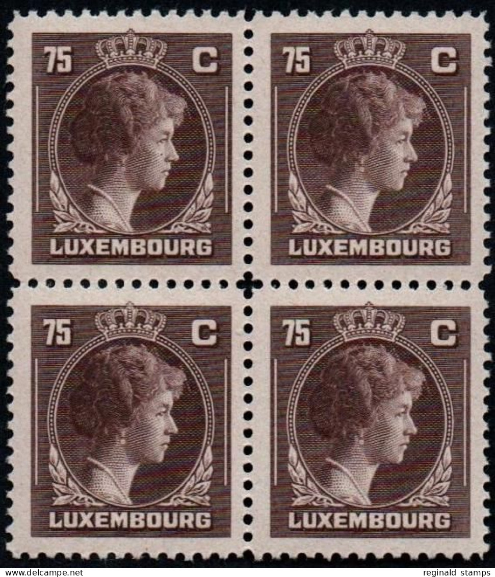 Luxembourg 1946 GD Charlotte 75c Brown, Block X 4, MNH ** Mi 358 (Ref: 2085) - Neufs