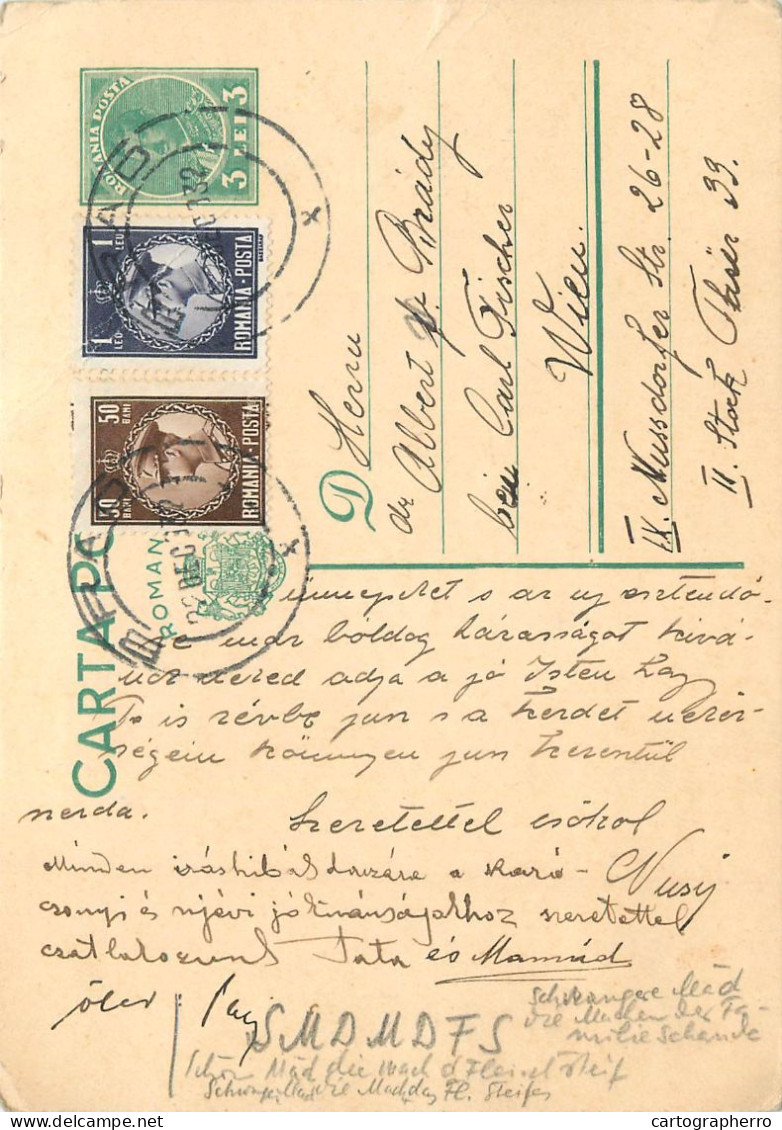 Romania Postal Card 1932 Wien Royalty Franking Stamps - Rumänien