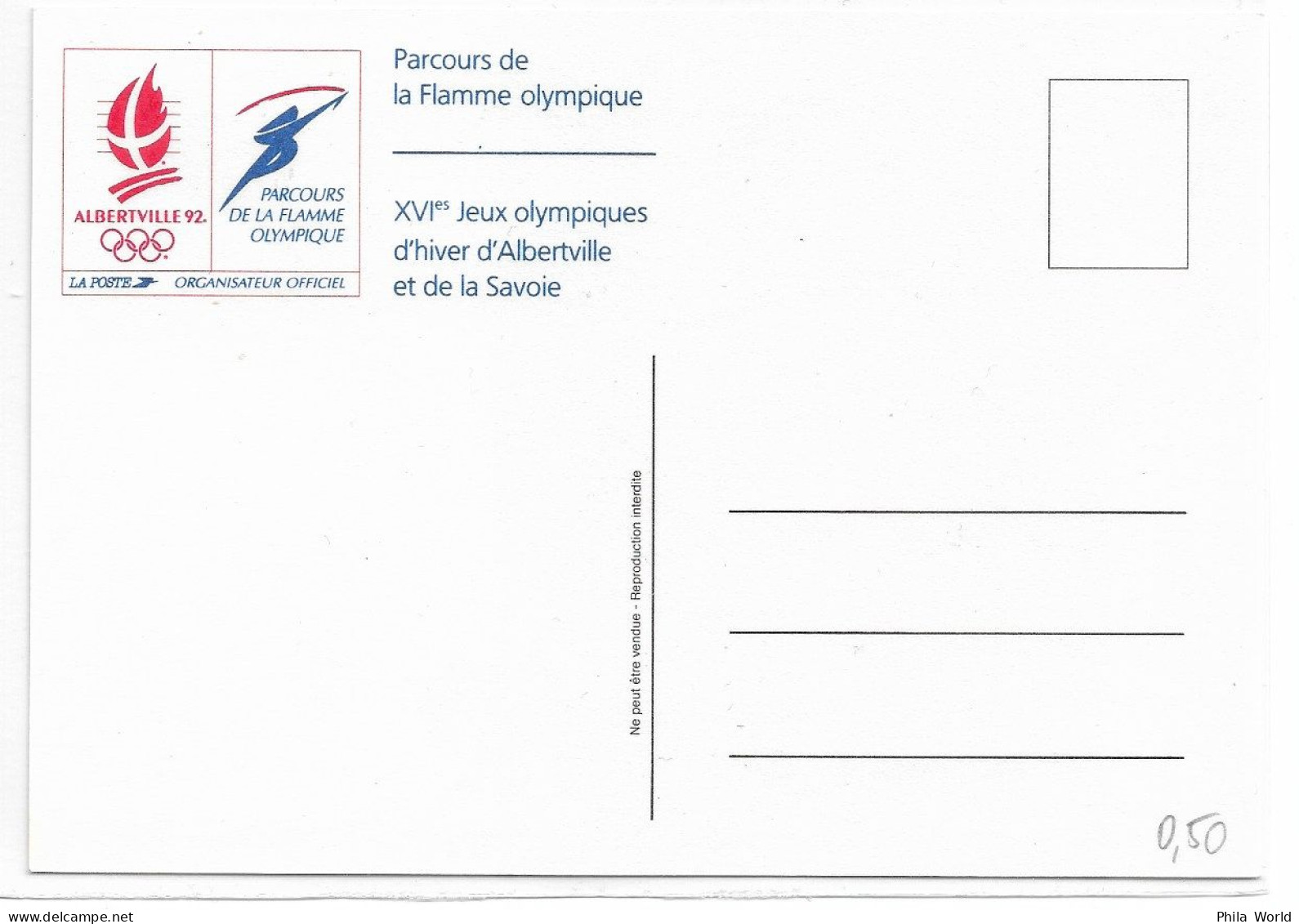 FRANCE 1992 CP Parcours Flamme Olympique ALBERTVILLE LA POSTE JO Jeux Olympiques Savoie - Hiver 1992: Albertville