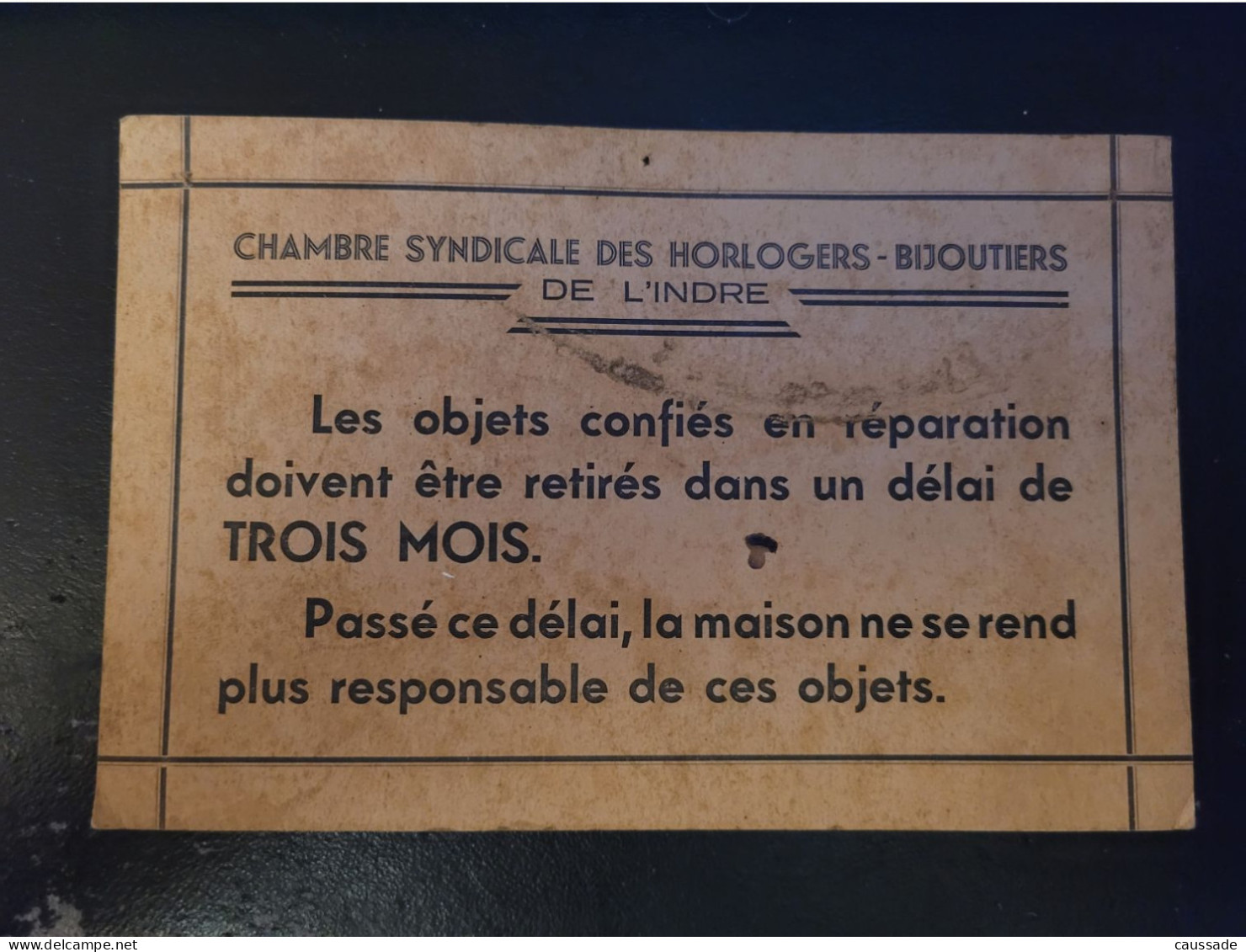 36 - Plaque Cartonné Rigide "Chambre Syndicale Des Horlogers - Bijoutiers De L' INDRE" - Sonstige & Ohne Zuordnung