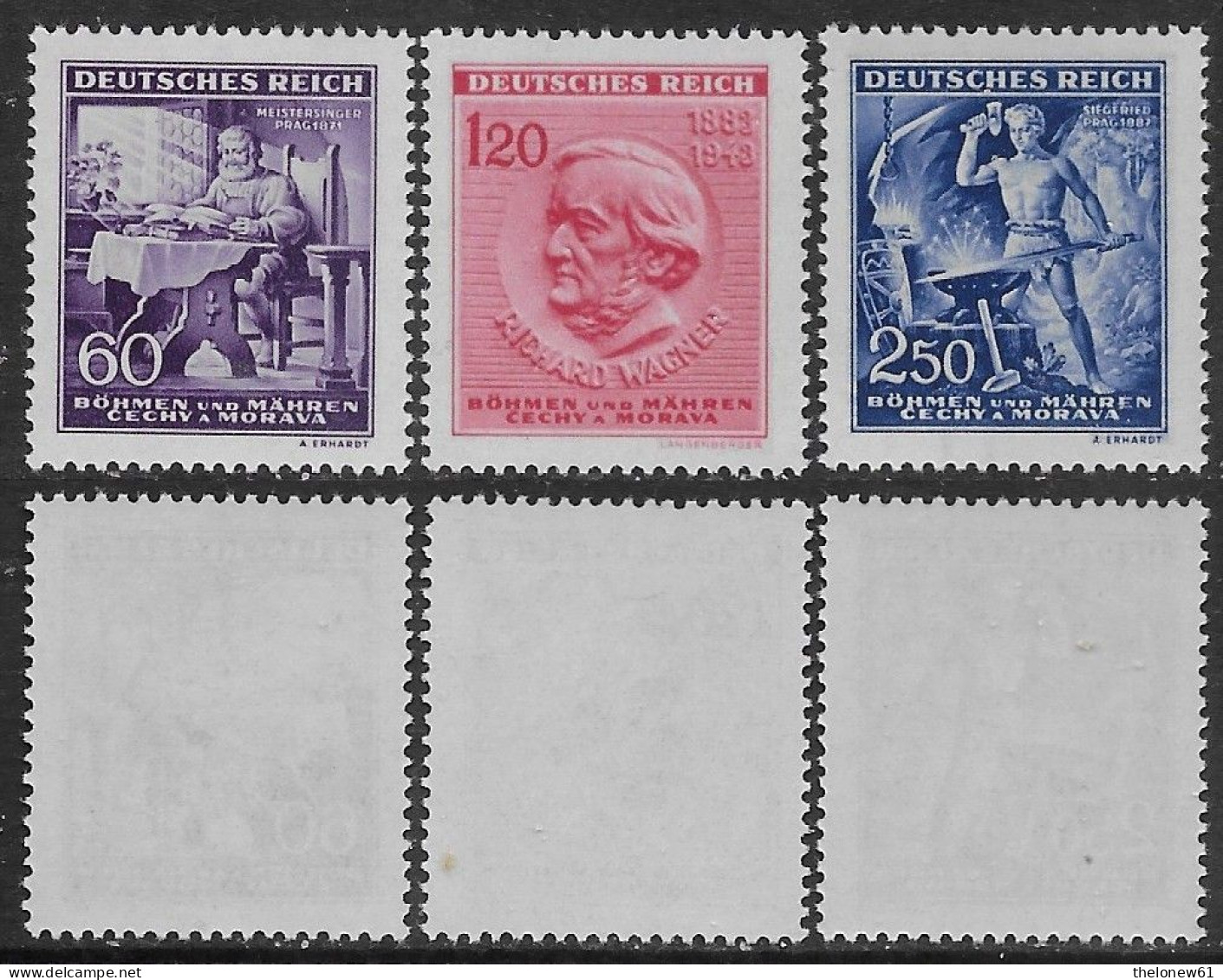 Bohemia Moravia 1943 Wagner Mi N.128-130 Complete Set MNH ** - Unused Stamps