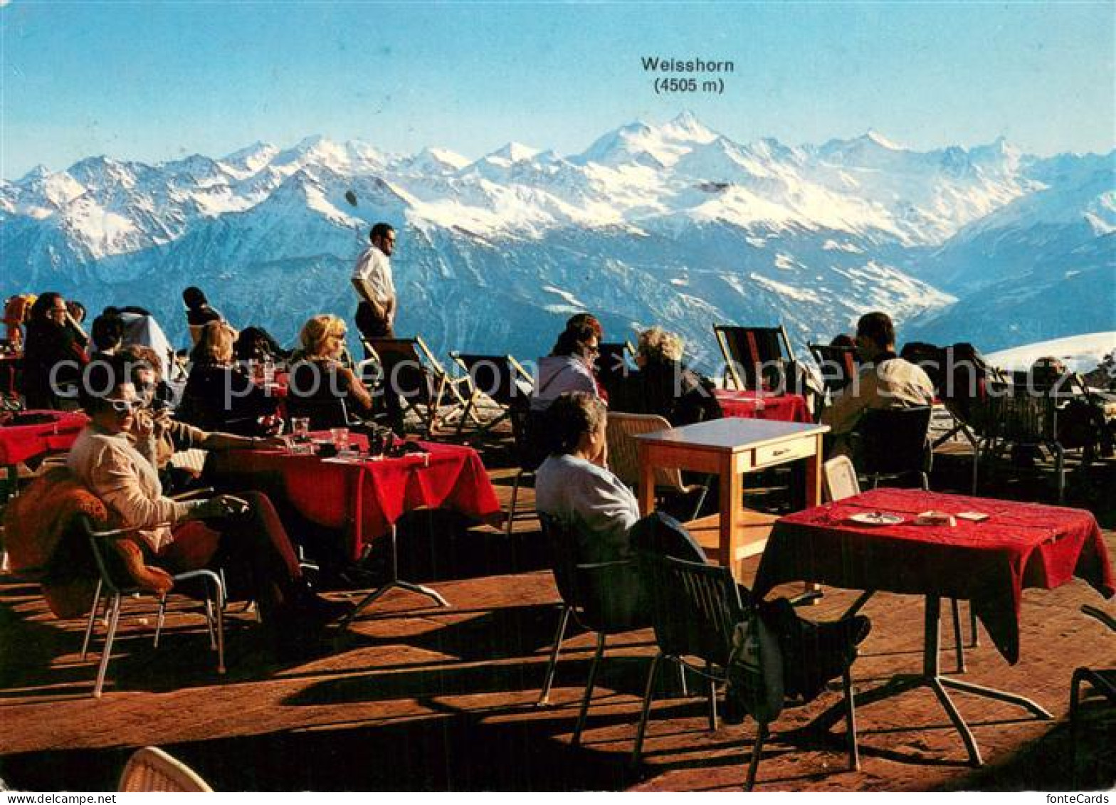 13781699 Montana Crans VS Restaurant Des Violettes Terrasse Mit Weisshorn  - Altri & Non Classificati