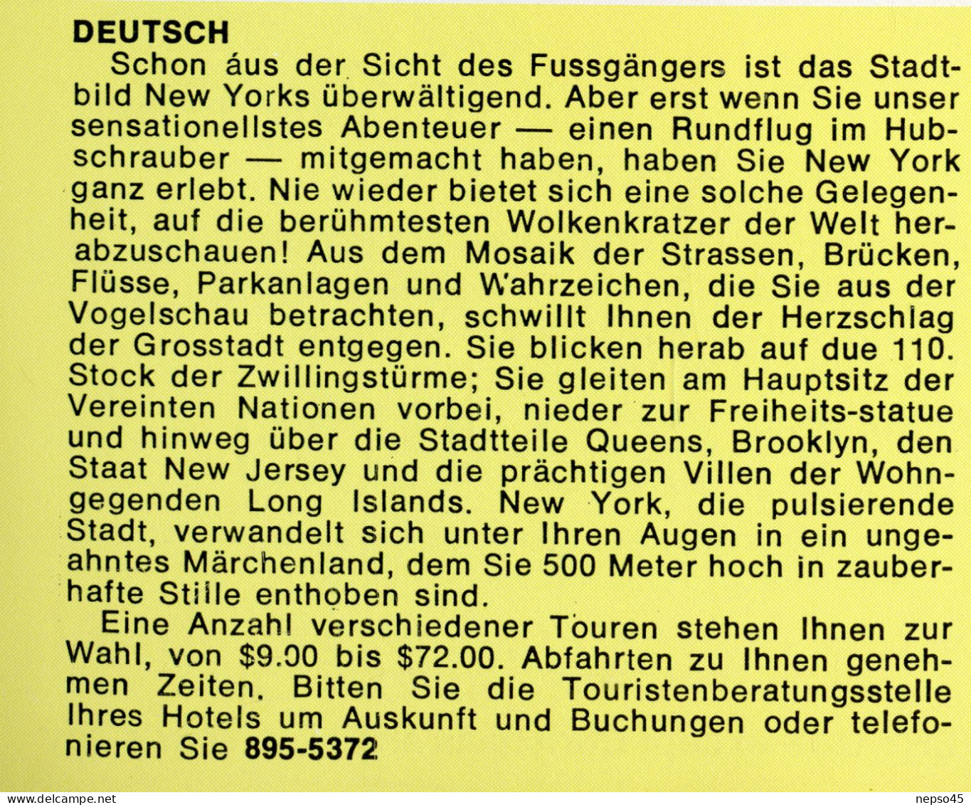 Dépliant touristique.Amérique.U.S.A.Sight-See New York by Helicopter.Island Helicopter Corporation.East River.