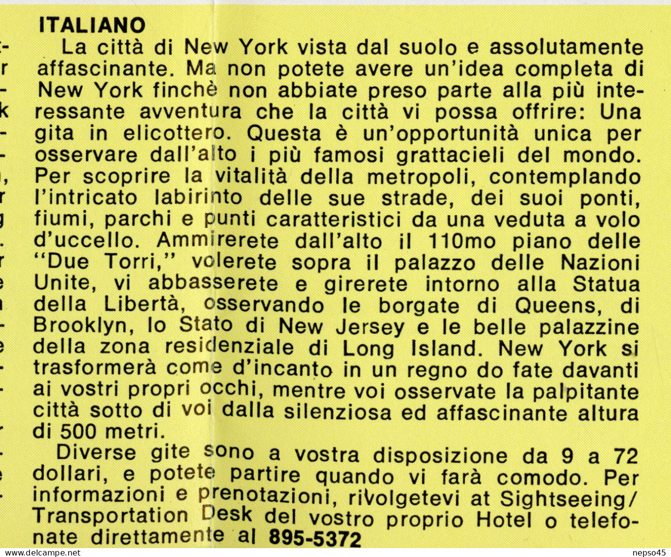 Dépliant touristique.Amérique.U.S.A.Sight-See New York by Helicopter.Island Helicopter Corporation.East River.