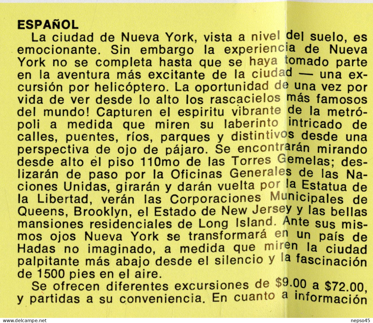 Dépliant touristique.Amérique.U.S.A.Sight-See New York by Helicopter.Island Helicopter Corporation.East River.