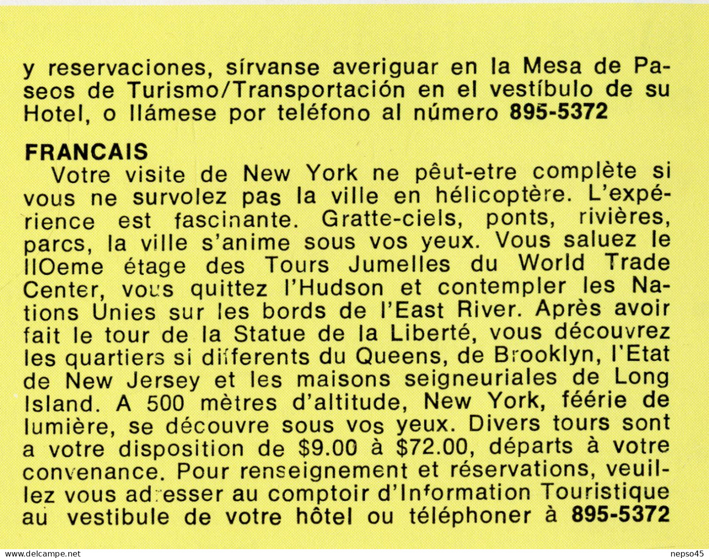 Dépliant touristique.Amérique.U.S.A.Sight-See New York by Helicopter.Island Helicopter Corporation.East River.