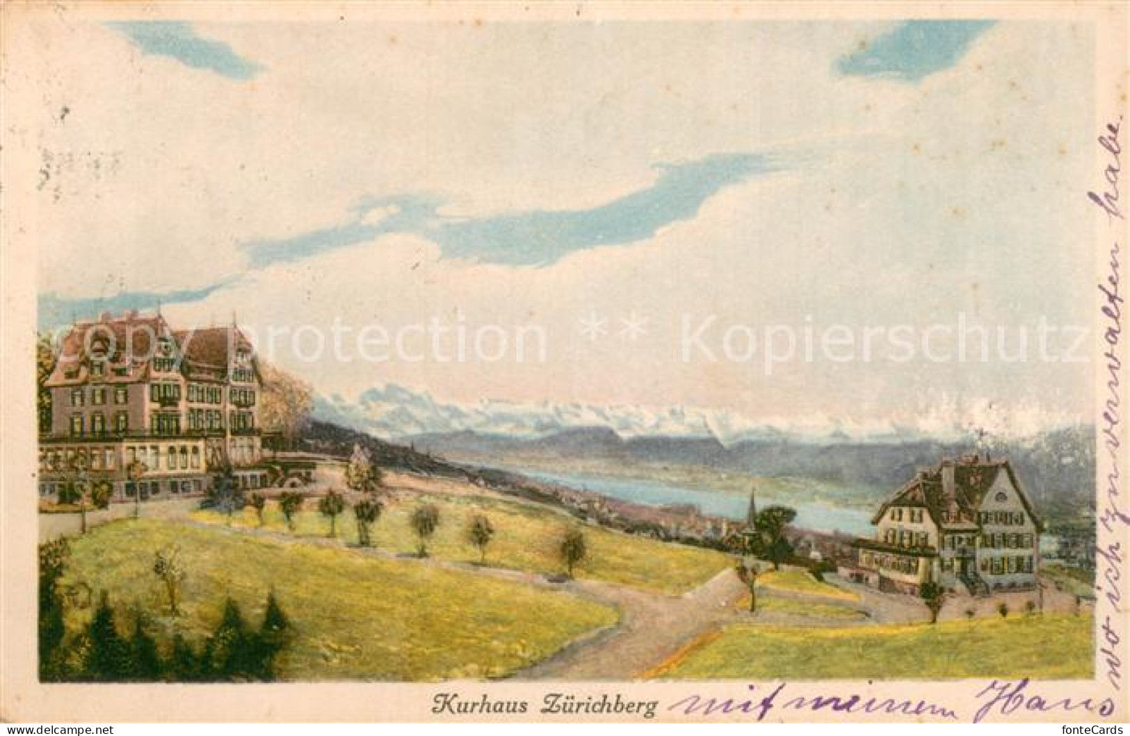 13774407 Zuerichberg ZH Kurhaus Blick Auf Zuerichsee Und Alpen Kuenstlerkarte Zu - Sonstige & Ohne Zuordnung