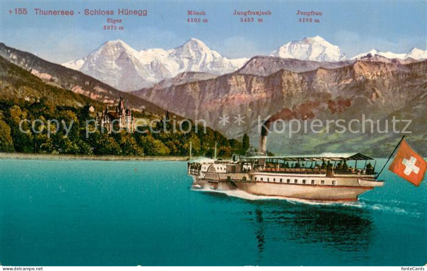 13767259 Thunersee Schloss Huenegg Mit Eiger Moench Jungfrau Fahrgastschiff Thun - Other & Unclassified