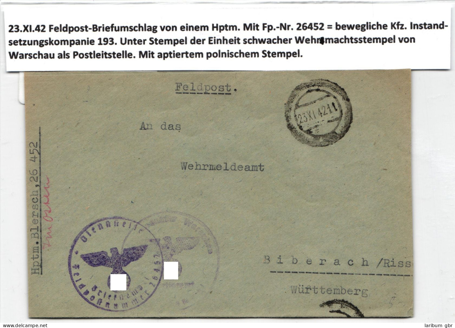 Generalgouvernement Feldpost Auf Brief Feldpost Generalgouvernement #KY517 - Besetzungen 1938-45