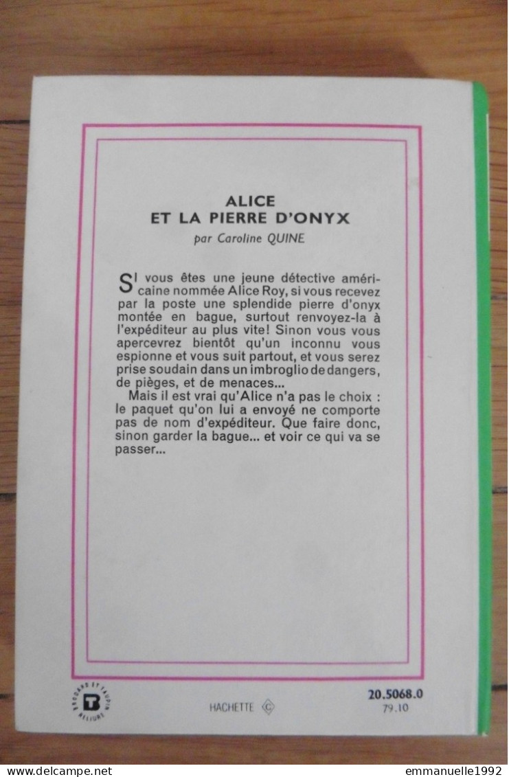 Livre Alice Et La Pierre D'onyx Par Caroline Quine 1976 Bibliothèque Verte - Bibliotheque Verte