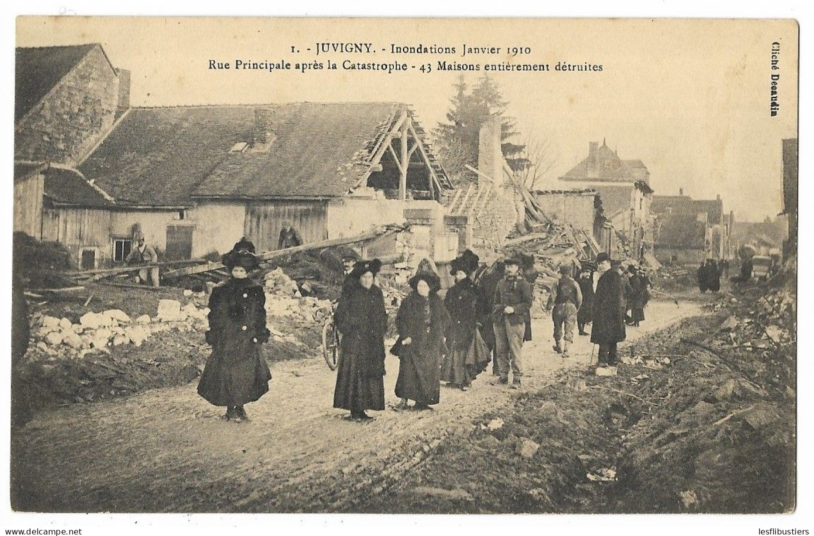 CPA 51 JUVIGNY - Inondations Janvier 1910 - Rue Principale Après La Catastrophe  - 43 Maisons Entièrement Détruites - Sonstige & Ohne Zuordnung