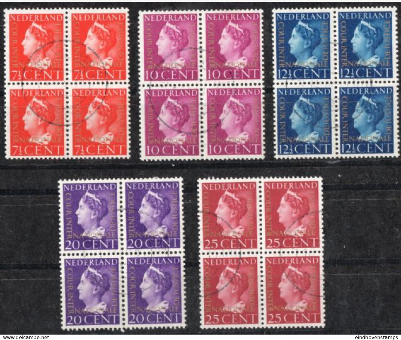 Netherlands 1940 International Cour De Justice Service Stamps In 4-blocks Cancelled - Dienstmarken