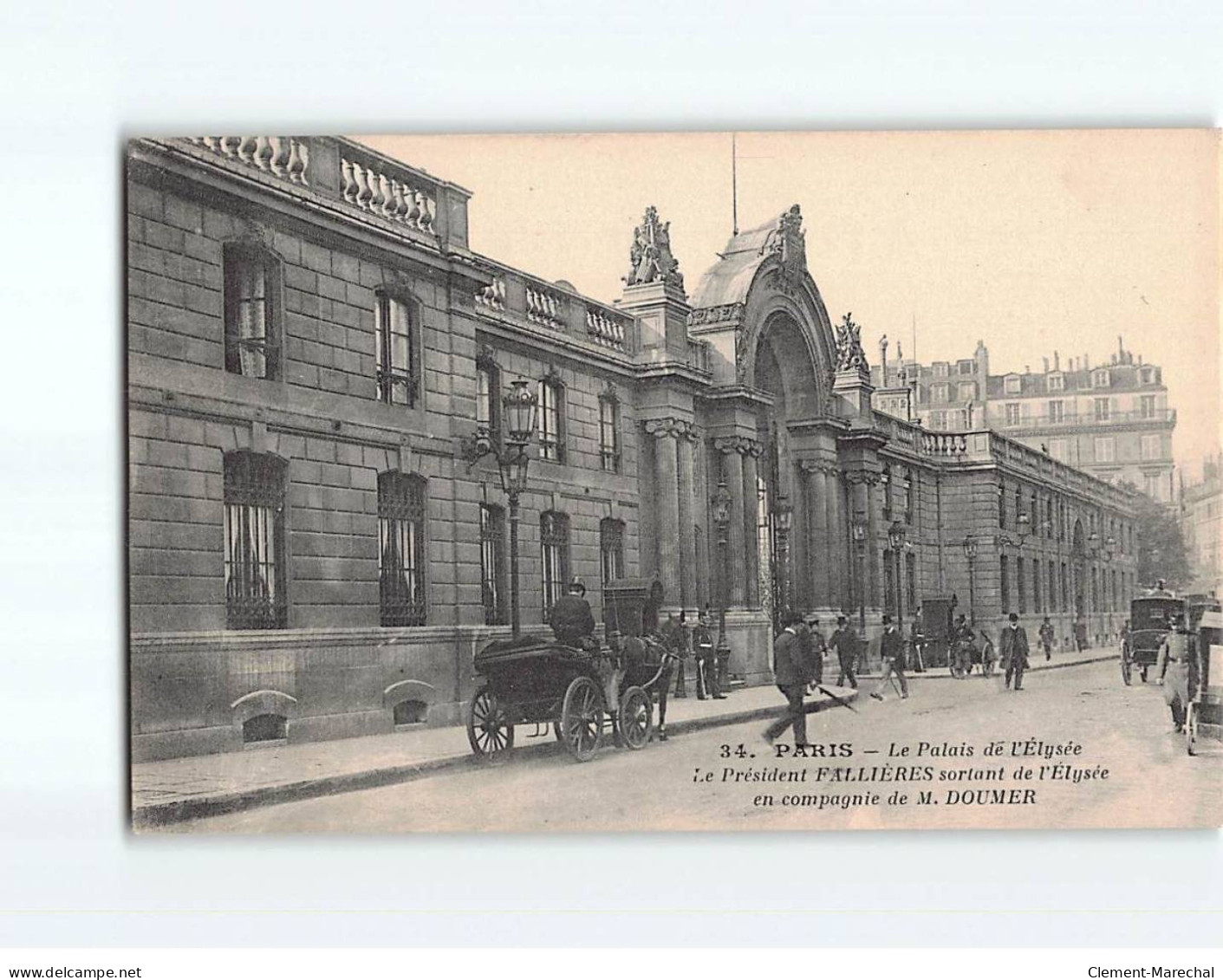 PARIS : Palais De L'Elysée, Le Président Fallières Sortant De L'Elysée En Compagnie De M. Doumer - Très Bon état - Andere Monumenten, Gebouwen