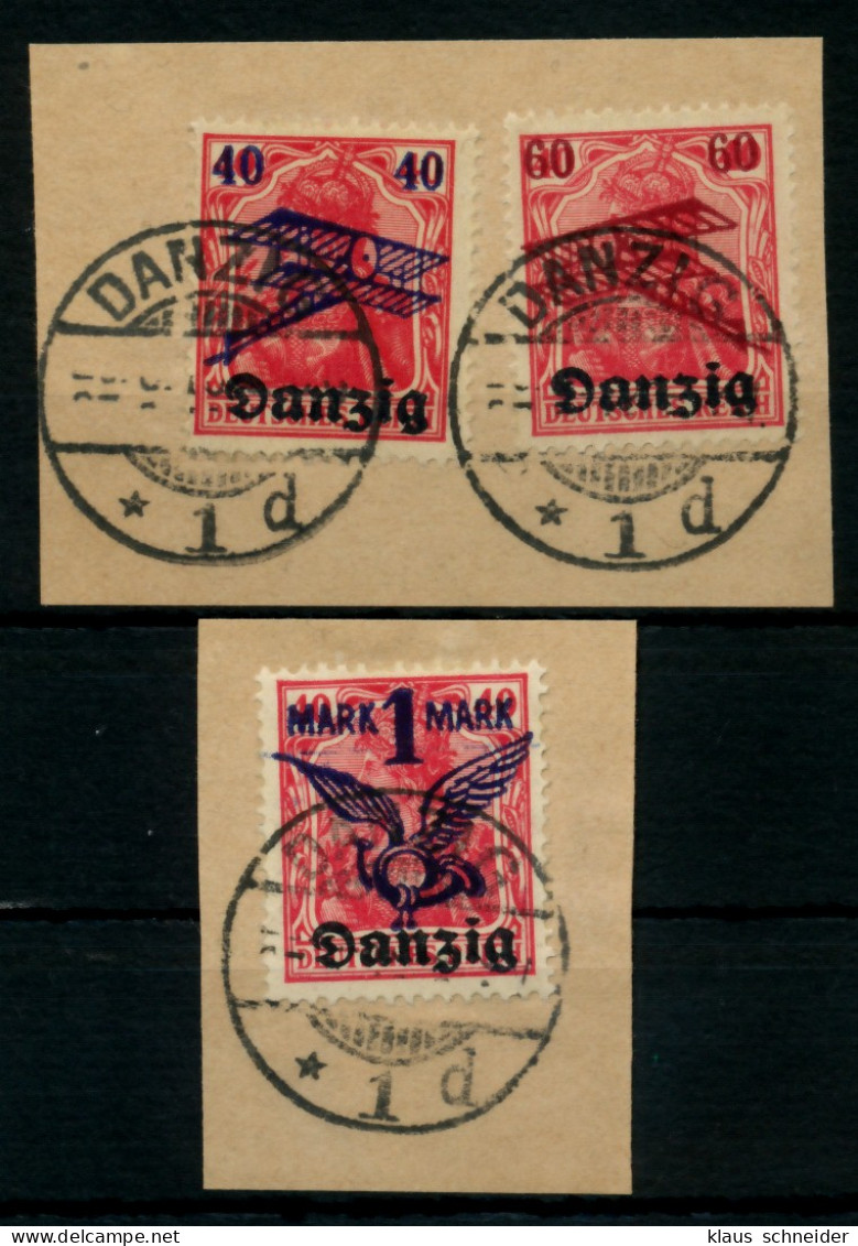 DANZIG 1920 Nr 50-52 Zentrisch Gestempelt Briefstück Gepr. X6E6352 - Gebraucht