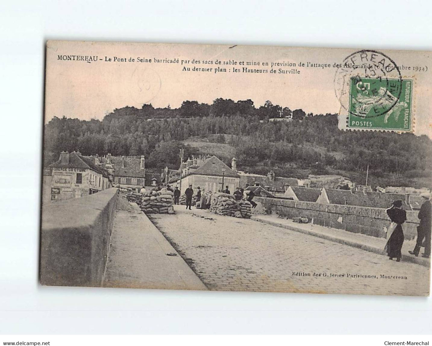 MONTEREAU : Le Pont De Seine Barricadé Par Des Sacs De Sable - Très Bon état - Montereau