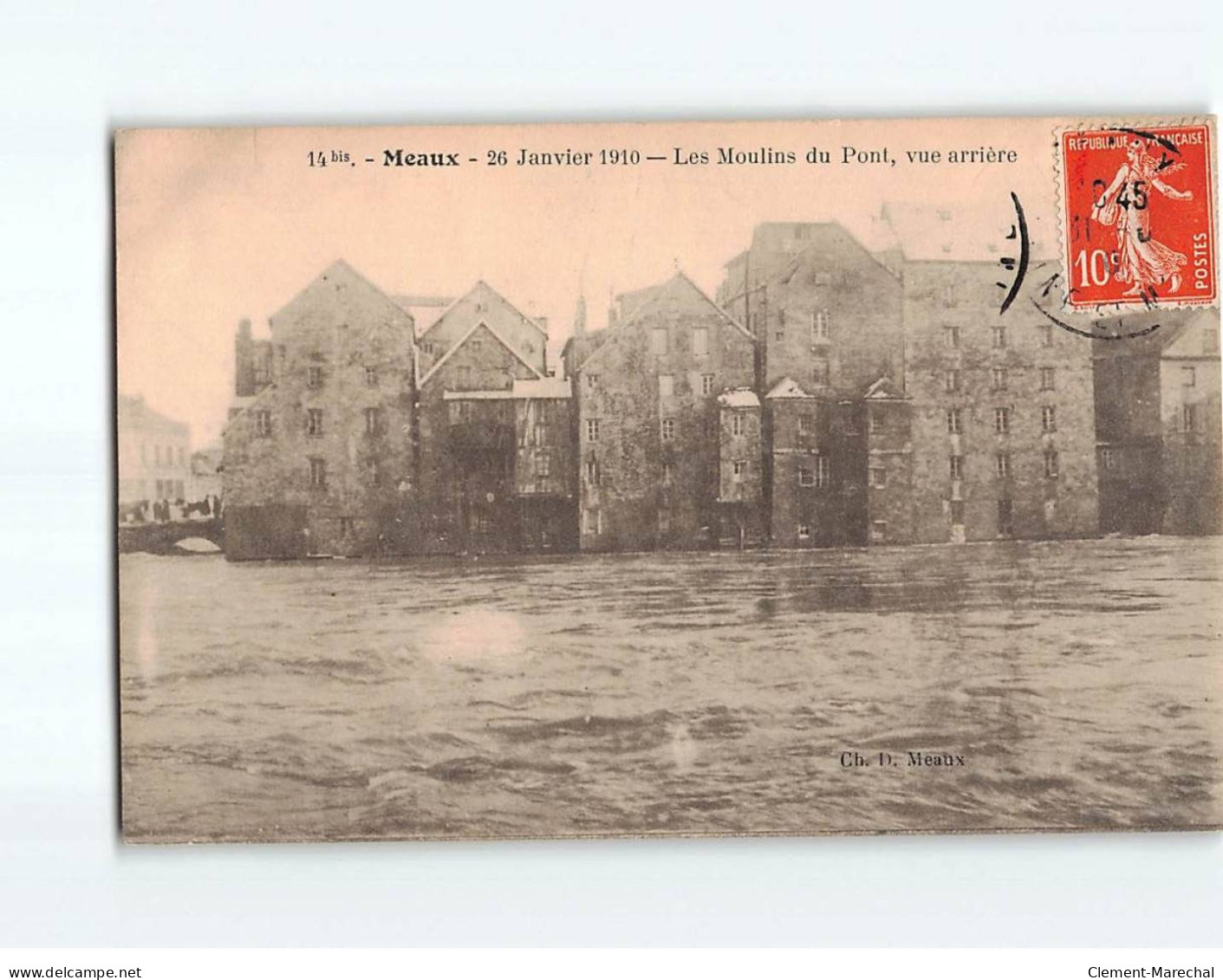 MEAUX : Inondation De 1910, Les Moulins Du Pont, Vue Arrière - état - Meaux