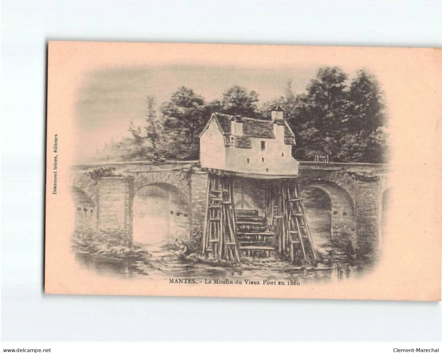 MANTES : Le Moulin Du Vieux Pont En 1860 - Très Bon état - Andere & Zonder Classificatie
