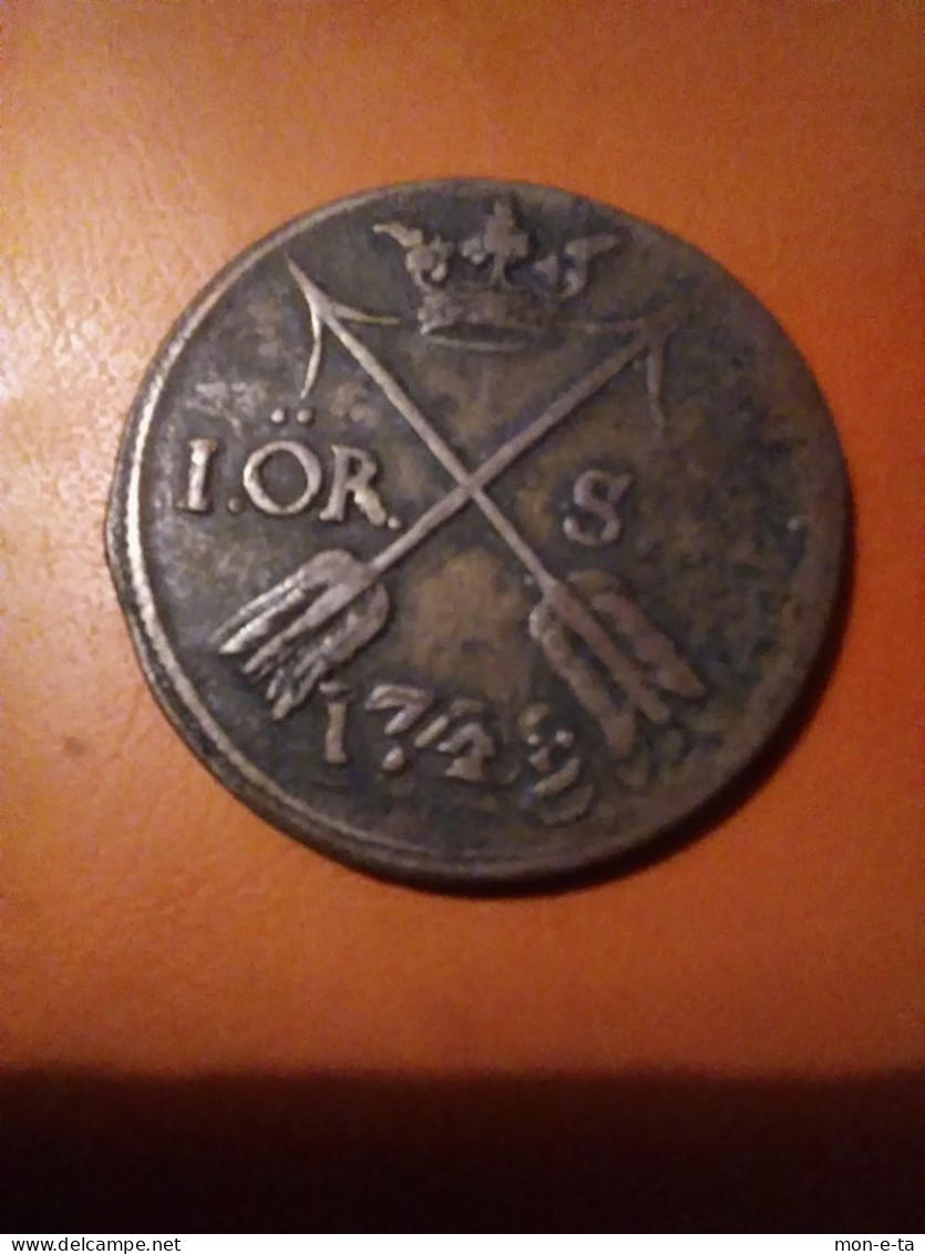 Coin Coper Sverige 1 Ore Double  And Irregular Coin Date1742 Rare - Schweden