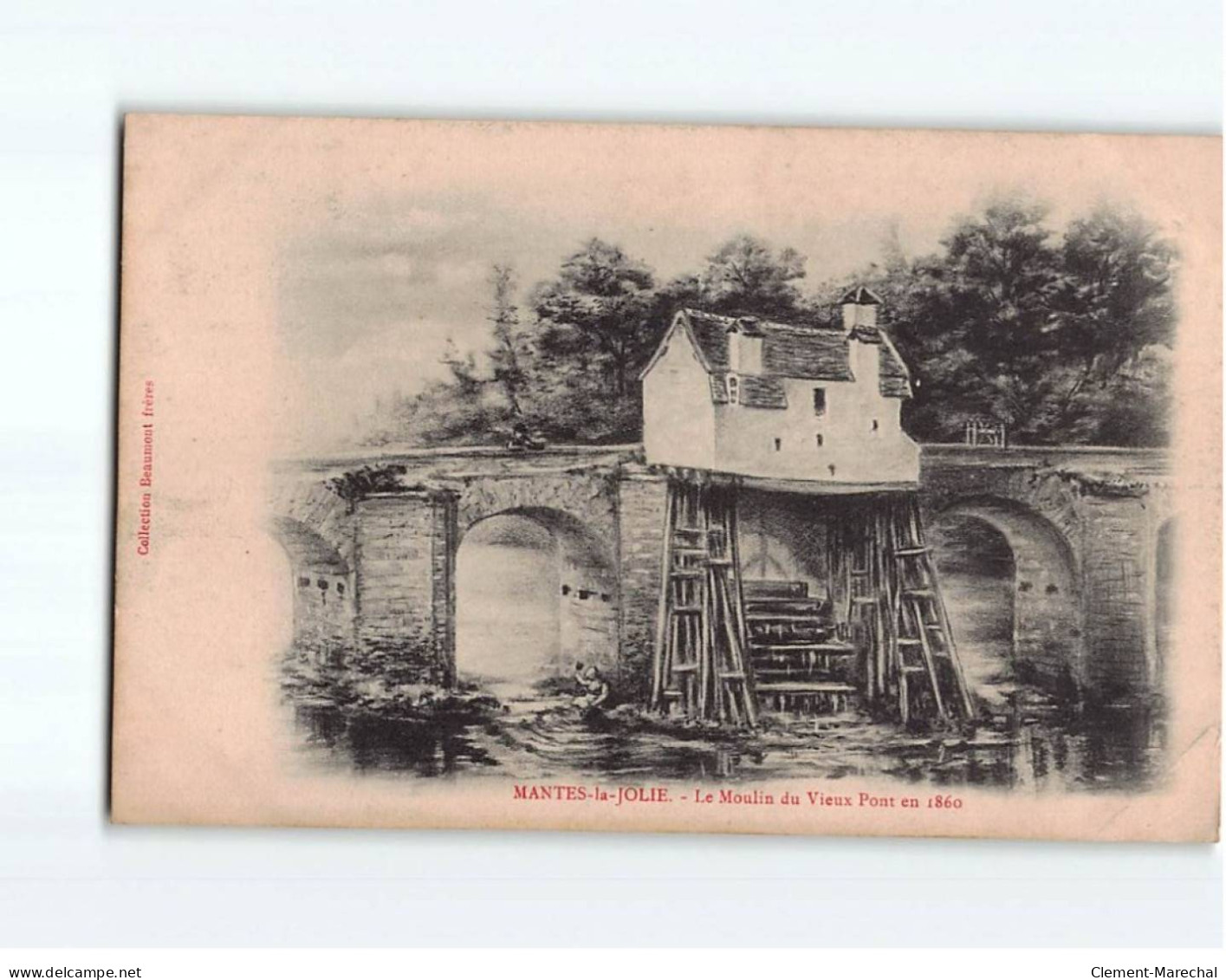 MANTES LA JOLIE : Le Moulin Du Vieux Pont En 1860 - Très Bon état - Mantes La Jolie