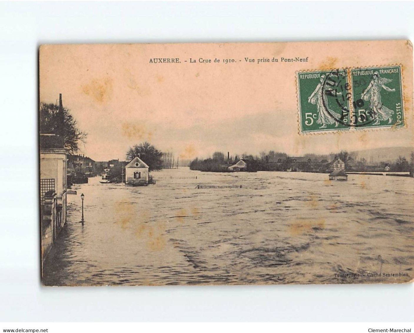 AUXERRE : La Crue De 1910, Vue Prise Du Pont-Neuf - état - Auxerre