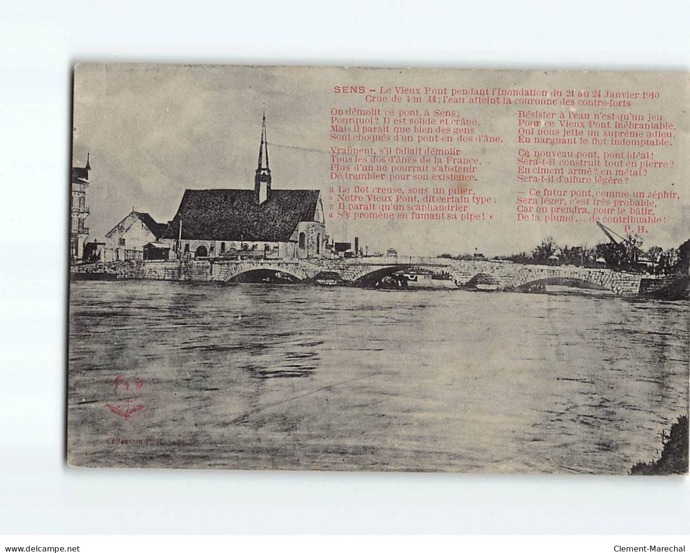 SENS : Le Vieux Pont Pendant L'inondation De Janvier 1910 - Très Bon état - Sens